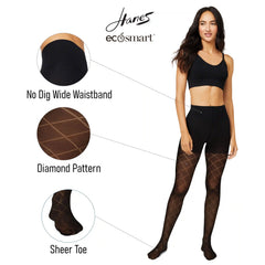 Hanes EcoSmart® Women's Diamond Outline Tights - Control Top Shaping Tights - Patterned Hosiery