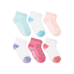 Hanes Premium Pure Comfort Infant/Toddler Girls' Ankle Socks Pack, 6-Pack, Gripper Foot, ComfortSoft Yarn