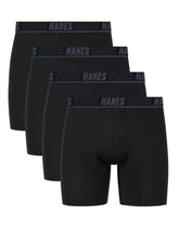 Hanes Moves Ultimate Men's Anti-Chafe Boxer Brief Underwear, Total Support Pouch, X-Temp, Black, 4-Pack, 6"