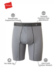 Hanes Comfort Flex Fit Men's Long Leg Boxer Brief Underwear, Moisture-Wicking, 3-Pack