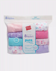 Hanes Ultimate Pure Comfort Girls' Hipster Underwear, Cotton, 8-Pack