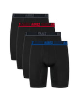 Hanes Moves Ultimate Men’s Anti-Chafe Long Leg Boxer Brief Underwear, X-Temp, 4-Pack, Black, 8"