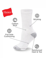 Hanes Women's Crew Socks Pack - 10-Pack - Cushioned - Moisture-Wicking - Shoe Sizes 8-12