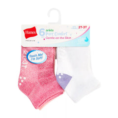 Hanes Premium Pure Comfort Infant/Toddler Girls' Ankle Socks Pack, 6-Pack, Gripper Foot, ComfortSoft Yarn