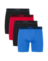 Hanes Moves Ultimate Men’s Anti-Chafe Boxer Brief Underwear, X-Temp, Assorted, 4-Pack, 6"