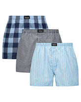 Hanes Originals Ultimate Men's Cotton Stretch Woven Boxer Underwear, Blue Plaids/Prints, 3-Pack