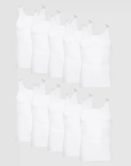 Hanes Men's Cotton Tank Undershirt, Moisture-Wicking, White, 10-Pack