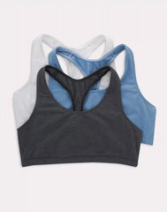 Hanes Women's Cotton Racerback Sports Bralette, Low Impact, 3-Pack