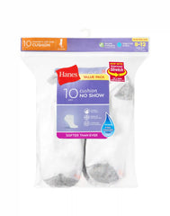 Hanes Women's No Show Socks, Cushioned, Extended Sizes, 10-Pairs