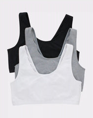 Hanes Women's Cotton Scoopneck Crop Sports Bralette, Low Impact, 3-Pack