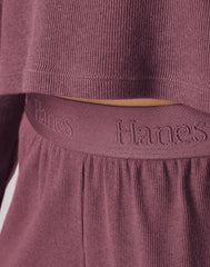 Hanes Women's Rib Crop Long Sleeve & Sleep Short Set