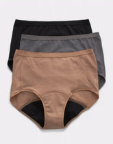 Hanes Comfort, Period. Women's Brief Period Underwear, Moderate Leaks, Neutrals, 3-Pack