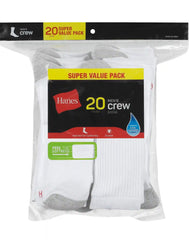 Hanes Men’s Cushioned Crew Socks Pack, 20 Pairs, Lightweight, Moisture Wicking
