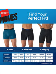 Hanes Moves Ultimate Men’s Anti-Chafe Boxer Brief Underwear, X-Temp, Assorted, 4-Pack, 6"
