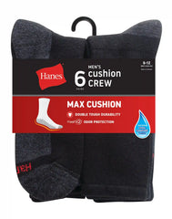 Hanes Double Tough Men's Crew Socks, Max Cushion, 6-Pairs