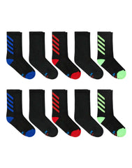 Hanes Moves Boys' Crew Socks Pack, 10-Pack, X-Temp® 2.0, Moisture-Wicking Performance, Mesh Ventilation