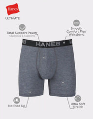 Hanes Ultimate Comfort Flex Fit Total Support Pouch Men's Boxer Brief Underwear, Black/Grey, 4-Pack