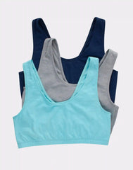 Hanes Women's Cotton Scoopneck Crop Sports Bralette, Low Impact, 3-Pack
