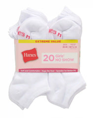 Hanes Girls' No Show Socks, Super Value Pack, 20-Pairs