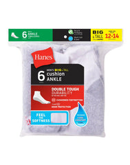 Hanes Double Tough Men's Big & Tall Ankle Socks, Shoe Sizes 12-14, 6-Pairs