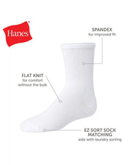 Hanes Girls' Uniform Crew Socks Pack, 10-Pack, Soft Feel, EZ Sort Matching, School Socks