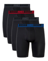 Hanes Moves Ultimate Men’s Anti-Chafe Long Leg Boxer Brief Underwear, Total Support Pouch, X-Temp, 4-Pack, 8”