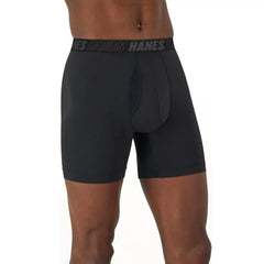 Hanes Moves Total Support Pouch Men’s Boxer Brief Underwear, 3 Pairs, Black, 6"