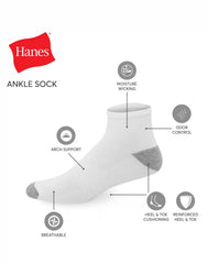 Hanes X-Temp Men's Lightweight Ankle Socks, Shoe Sizes 6-12, 12-Pairs