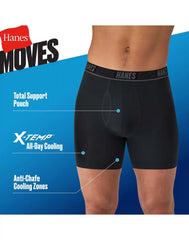 Hanes Moves Ultimate Men's Anti-Chafe Boxer Brief Underwear, Total Support Pouch, X-Temp, Assorted, 4-Pack, 6"