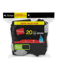 Hanes Men’s Cushioned No Show Socks Pack, 20 Pairs, Moisture Wicking