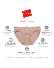 Hanes Women's Cotton Brief Underwear, Moisture-Wicking, 6-Pack