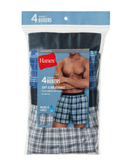 Hanes Ultimate Men's Underwear Boxers Pack - 4-Pack - Moisture-Wicking Cotton Boxers - Plaid