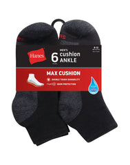 Hanes Double Tough Men's Ankle Socks, Max Cushion, 6-Pairs