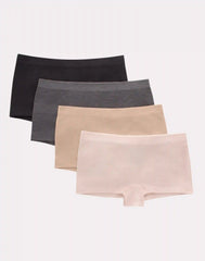 Hanes Girls’ Tween Underwear Seamless Boyshort Pack, Neutrals, 4-Pack