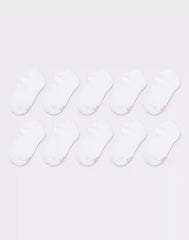 Hanes Girls' No Show Socks, White, 10-Pack