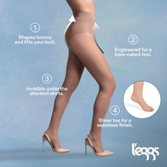 Hanes L'eggs Women's Sheer Tights – Bare Contour Luminous Skin Hosiery – Shaping & Lifting Tights