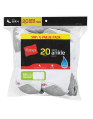 Hanes Men’s Cushioned Ankle Socks Pack, 20 Pairs, Moisture Wicking
