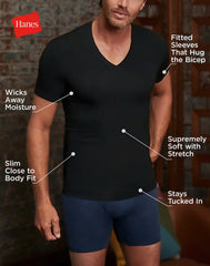 Hanes Perfect Flex Men's Tee, White V-Neck Undershirt, 1-Pack