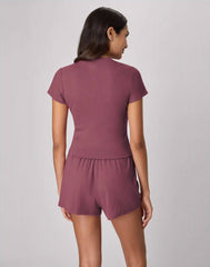 Hanes Originals SuperSoft Comfywear Women’s Ribbed Babydoll Tee & Shorts Pajama Set - Soft Loungewear Set
