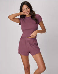 Hanes Originals SuperSoft Comfywear Women’s Ribbed Babydoll Tee & Shorts Pajama Set - Soft Loungewear Set