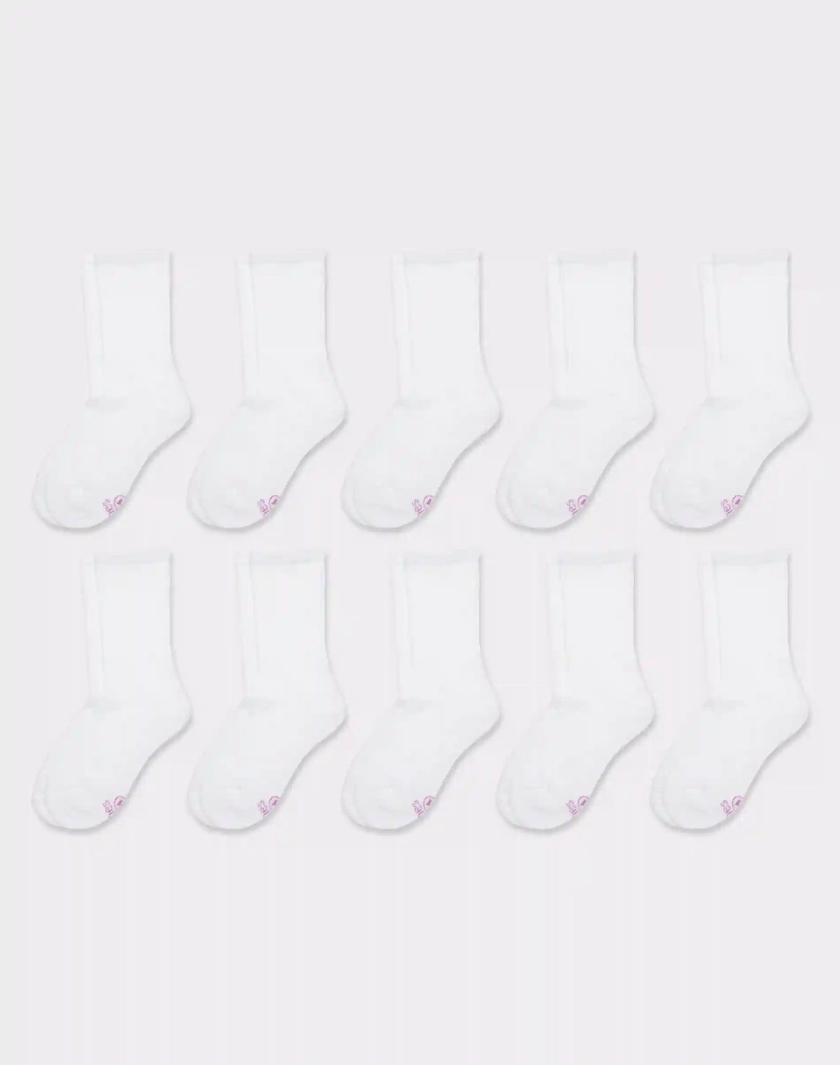Hanes Girls' Uniform Crew Socks, White, 10-Pairs