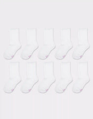 Hanes Girls' Uniform Crew Socks, White, 10-Pairs