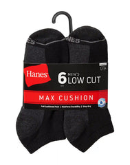 Hanes Double Tough Men's Low Cut Socks, Max Cushion, Shoe Sizes 12-14, 6-Pairs