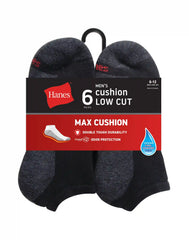 Hanes Double Tough Men's Low Cut Socks, Max Cushion, Shoe Sizes 6-12, 6-Pairs