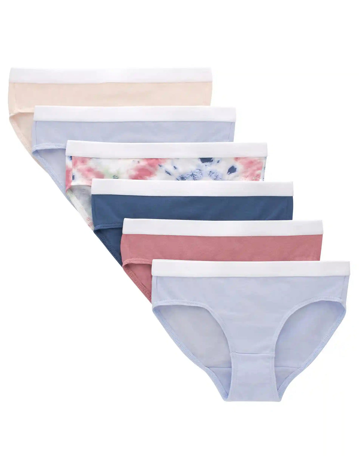 Hanes Originals Girls' Underwear Hipsters, Tie Dye Print & Assorted, 6-Pack