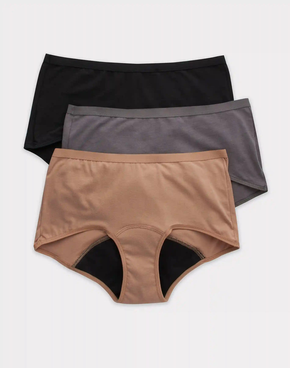 Hanes Comfort, Period. Women's Boyshort Period Underwear, Moderate Leaks, Neutrals, 3-Pack