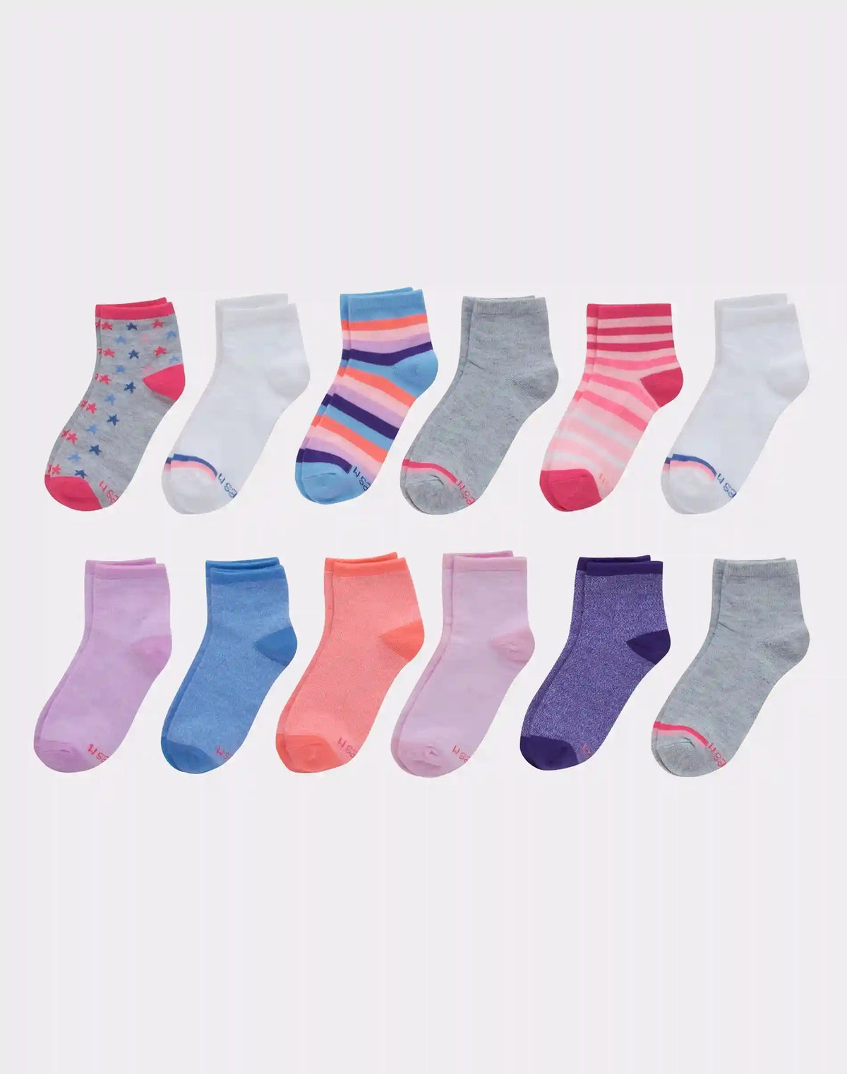 Hanes Girls' Ankle Socks, Fashion Pack, 12-Pairs
