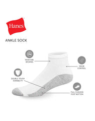 Hanes Double Tough Men's Big & Tall Ankle Socks, Shoe Sizes 12-14, 6-Pairs
