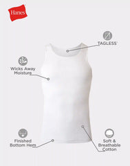 Hanes Men's Cotton Tank Undershirt, Moisture-Wicking, White, 10-Pack