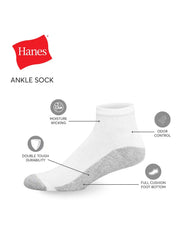 Hanes Men's Cushion Ankle Socks, 6-Pairs